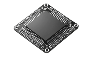 High tech microprocessor on a black circuit board png