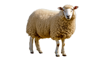 Fluffy sheep standing on soft grass in sunlight png