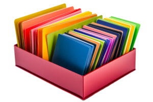 Colorful assorted cards in a storage box png