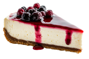 Creamy cheesecake with berries and sauce topping png