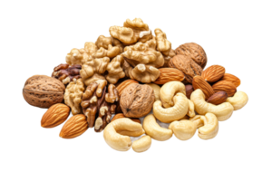 Assorted nuts arranged on a white background png