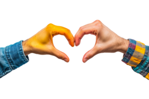 Hands create a heart shape with paint on one png