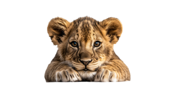 Lion cub resting with a curious expression png