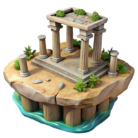 impressive traditional Island with Ancient Ruins Isolated Element high resolution png