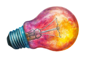 Colorful light bulb design with artistic elements png