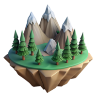 vibrant abstract Island with Mountain Range and Pine Trees Isolated authentic png