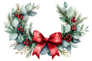 Holiday wreath with greenery and berries png