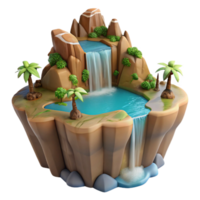 vibrant traditional Island with Waterfall Cascading Down Cliffs Cutout high resolution png
