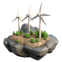 beautiful abstract Island with Wind Turbines Isolated Element genuine png