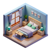 impressive minimalist Isometric Bedroom with Ar Furniture Arrangement Transparent Background original png