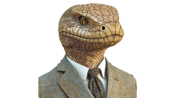 Lizard humanoid character in a formal suit png