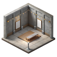 stunning modern Isometric Empty Gallery Space Gray Floor Isolated high quality png