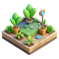 serene minimalist Isometric Garden with Ar Plant Information Transparent Background exclusive png