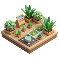 dramatic abstract Isometric Garden with Ar Plant Information Transparent Background premium png