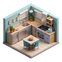 wonderful traditional Isometric Kitchen with Ar Appliance Placement Transparent Background high quality png