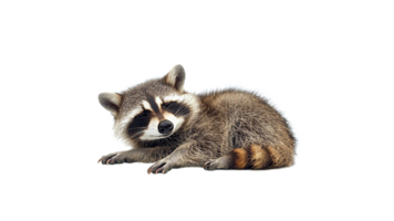 Cute raccoon resting peacefully on a soft surface png
