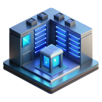 elegant rustic Isometric Server Room Isolated with Blue Lighting authentic png