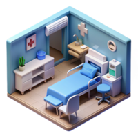 stunning abstract Isometric Virtual Hospital Room with Medical Equipment Isolated high resolution png