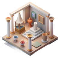 stunning minimalist Isometric Virtual Museum Exhibit with Artifacts Cutout high resolution png