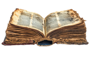 Old and worn book resting on a table png