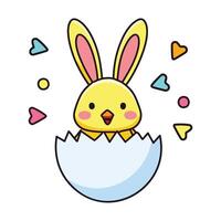 a cartoon bunny in an egg shell with hearts vector