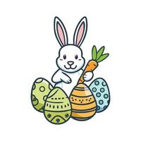 easter bunny with carrot and eggs illustration vector