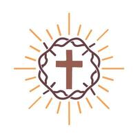 the cross with rays of light around it vector