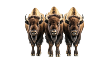 Three bison standing calmly in a row png