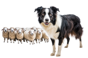 Border collie herding sheep in open field png