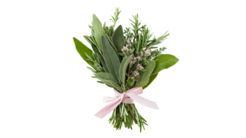 Herb bundle tied with ribbon for culinary uses png