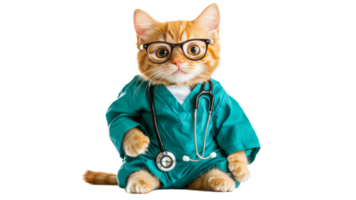 Cute ginger cat dressed as a doctor in a clinic png