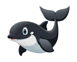 Cartoon whale swimming in the ocean isolated on transparent background png