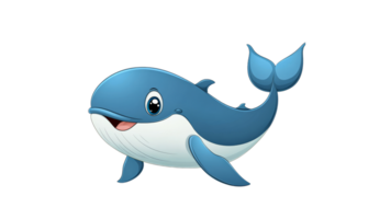 Cartoon whale swimming in the ocean isolated transparent png