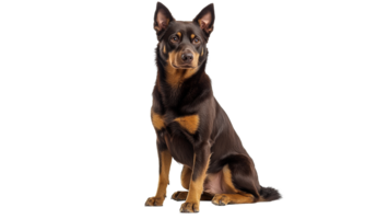Dog sitting proudly in a light studio setting png