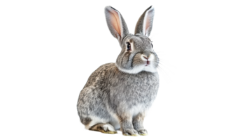 Grey rabbit sitting upright with alert expression png