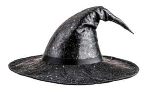 Unique black wizard hat with starry design png