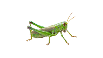 Green grasshopper resting on white background png