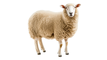 Sheep with fluffy wool on white background png