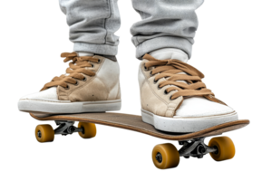 Skateboarder balancing on a skateboard in jeans png