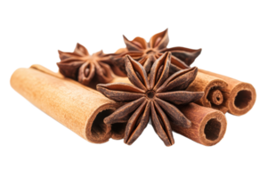 Cinnamon and star anise spices on white background png