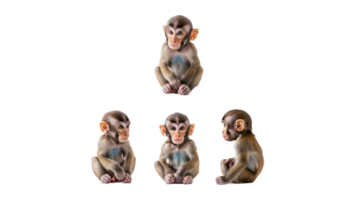 Cute monkeys in various poses on white background png