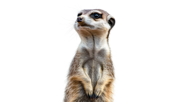 Curious meerkat standing alert in a bright setting png