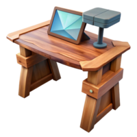 extraordinary rustic Low Poly Vr Desk with Wooden Surface Transparent Background detailed png