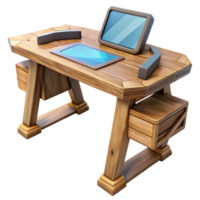 magnificent artistic Low Poly Vr Desk with Wooden Surface Transparent Background original png