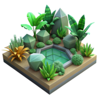 beautiful classic Low Poly Vr Garden with Green Plants Transparent Background detailed png