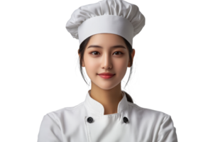 Chef wearing a white uniform and hat with a warm smile png