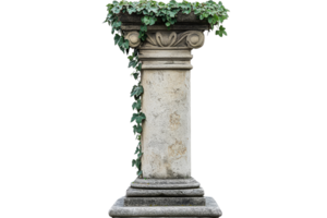 Decorative stone column with ivy on a transparent background png