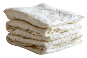 Soft white blankets stacked for cozy use in living area png