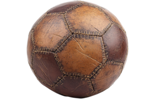 Vintage brown soccer ball with hexagonal panels png