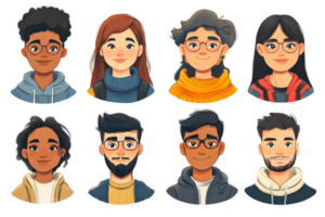 Diverse group of young adults with cheerful expressions png